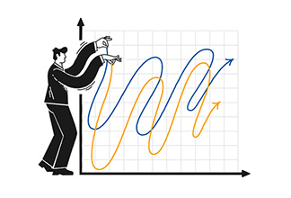 Illustration of someone moving the lines of a chart Illustration of someone moving the lines of a chart